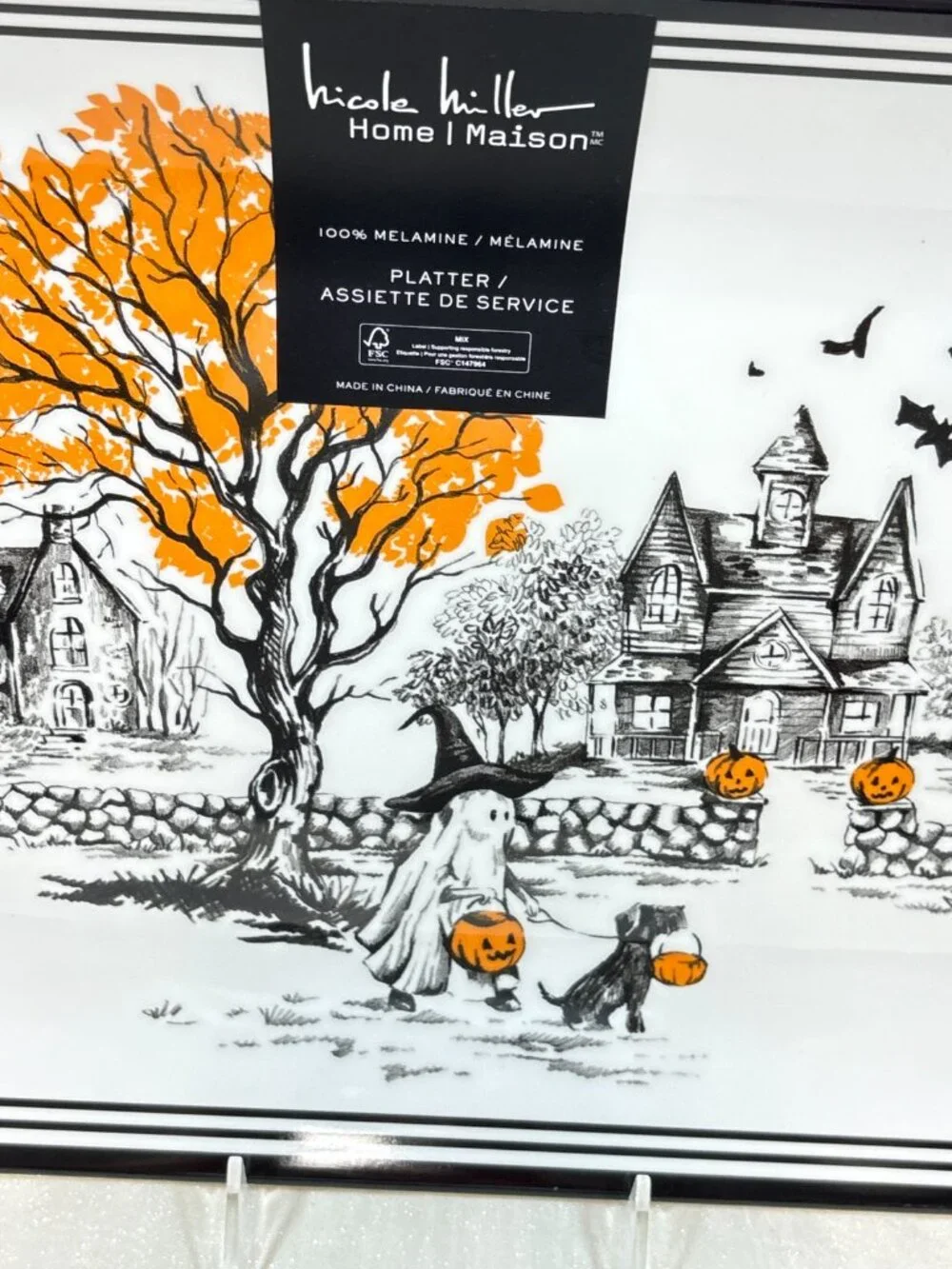 Nicole Miller Halloween Spooky Village Ghost Melamine Serving Tray Plate 17